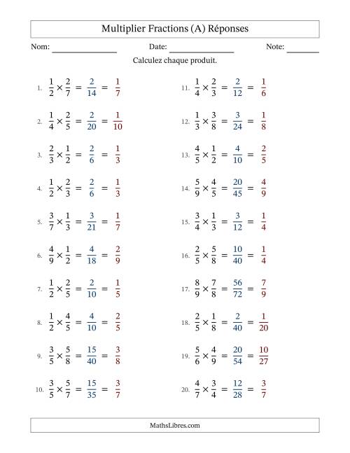 Multiplier et Simplifier Deux Fractions Propres (A) page 2