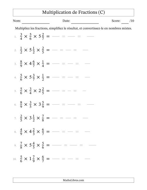 Multiplier fractions propres par quelques fractions mixtes (trois facteurs) (C)