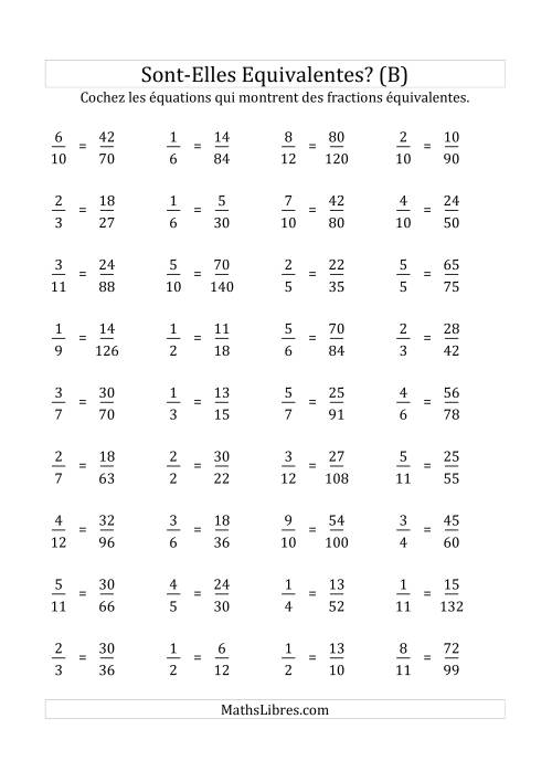 Ces Fractions Sont-Elles Équivalentes (Facteurs de 5 à 15) (B)