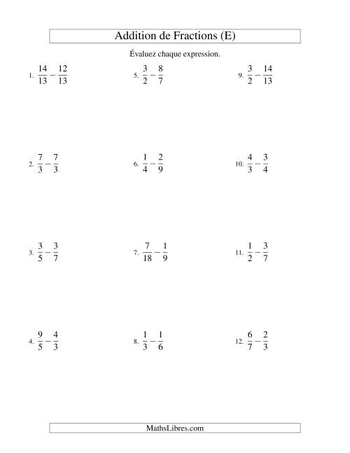 Soustraction de Fractions Impropres (Difficiles) (E)
