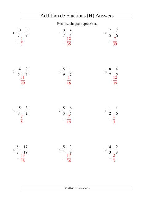 Soustraction de Fractions Impropres (Difficiles) (H) page 2