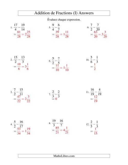 Soustraction de Fractions Impropres (Difficiles) (I) page 2