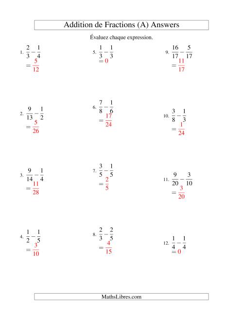 Soustraction de Fractions (Difficiles) (Tout) page 2