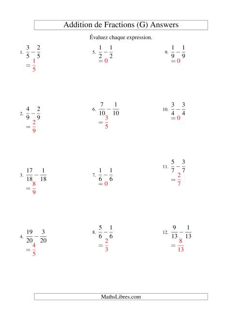 Soustraction de Fractions (G) page 2
