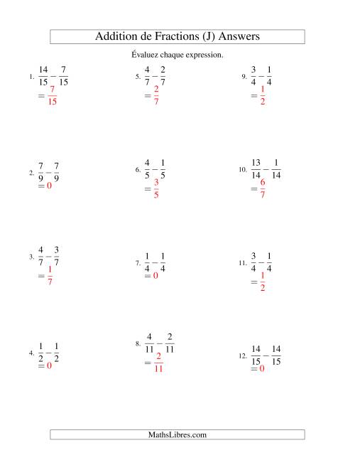Soustraction de Fractions (J) page 2