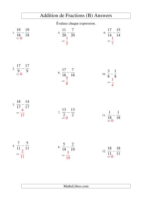 Soustraction de Fractions Impropres (B) page 2
