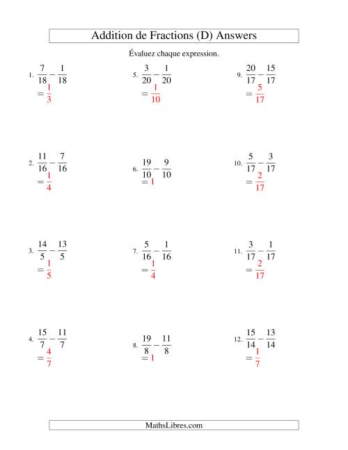 Soustraction de Fractions Impropres (D) page 2