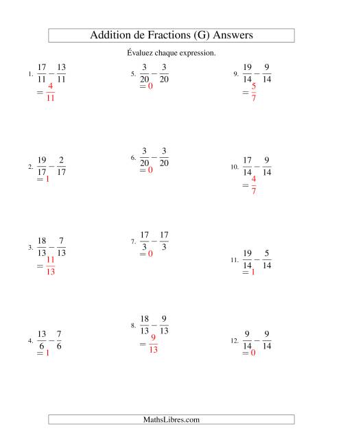 Soustraction de Fractions Impropres (G) page 2