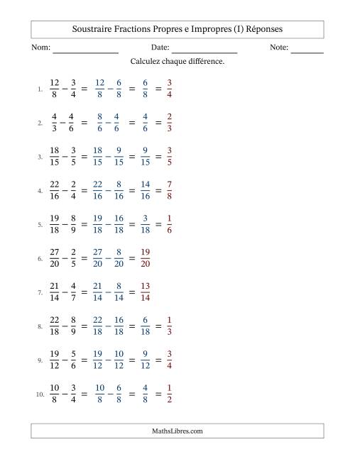 Soustraction de Fractions Impropres (I) page 2