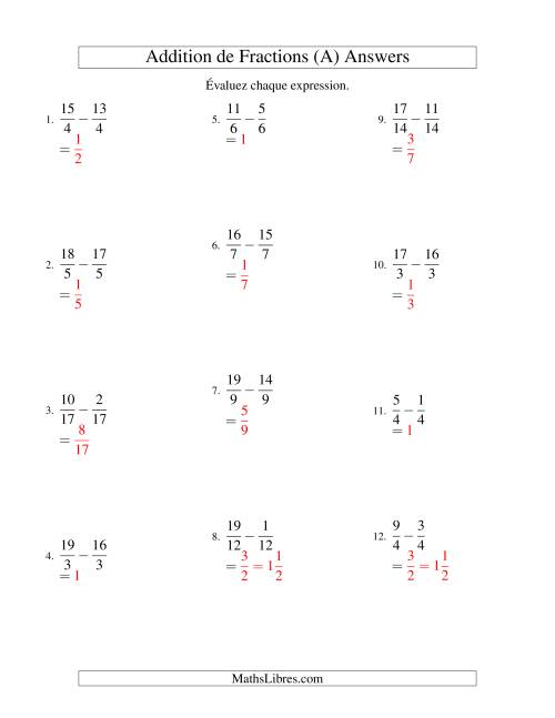 Soustraction de Fractions Impropres (A) page 2