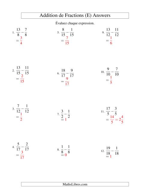 Soustraction de Fractions Impropres (E) page 2