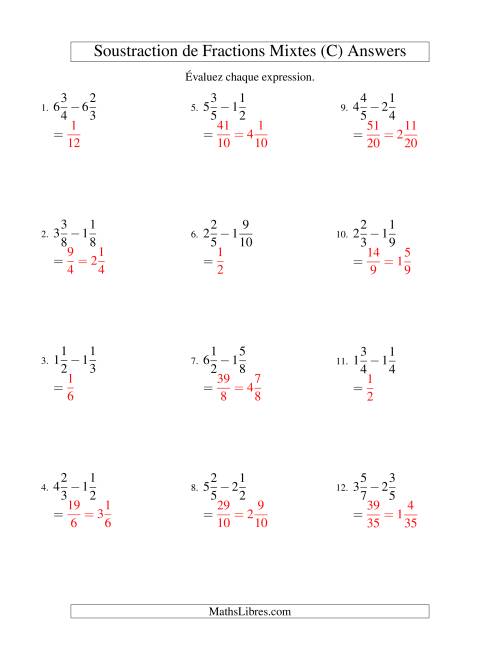 Soustraction de Fractions Mixtes (C) page 2