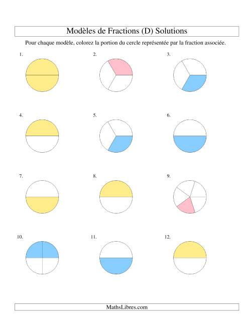 Représentation de Fractions: Demis, Tiers, Quarts et Cinquièmes (Couleur) (D) page 2