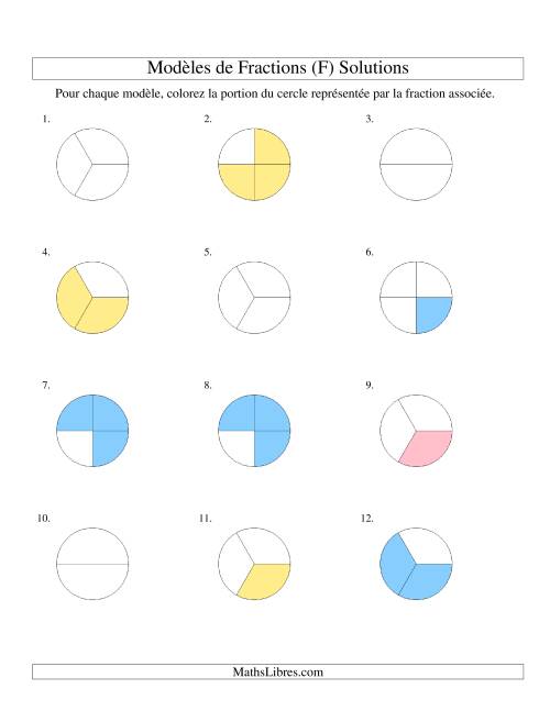 Représentation de Fractions: Demis, Tiers, Quarts et Cinquièmes (Couleur) (F) page 2