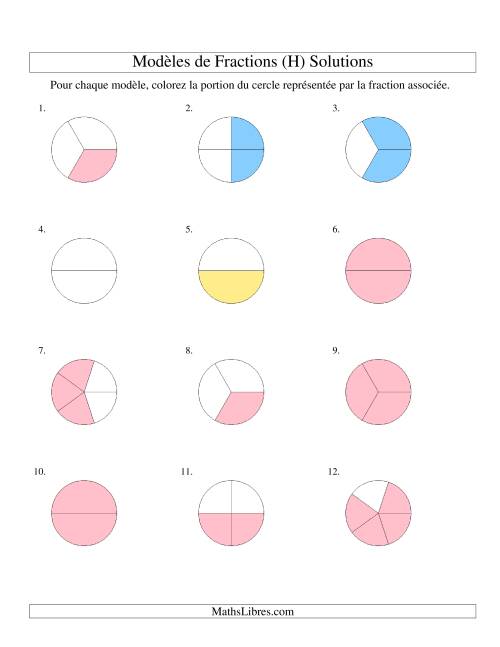 Représentation de Fractions: Demis, Tiers, Quarts et Cinquièmes (Couleur) (H) page 2