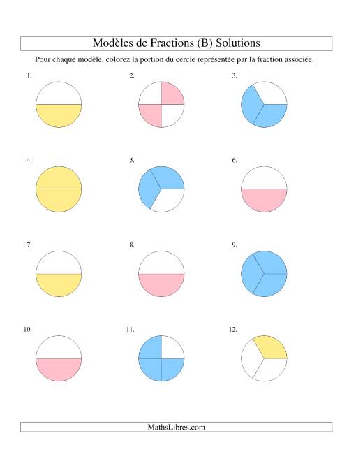 Représentation de Fractions: Demis, Tiers et Quarts (Couleur) (B) page 2