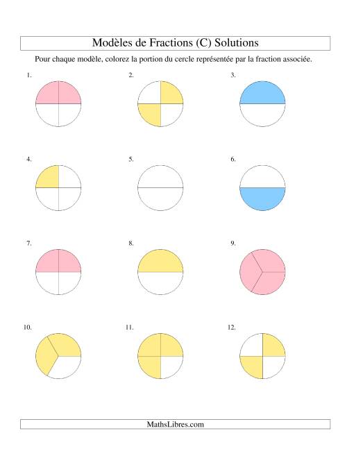 Représentation de Fractions: Demis, Tiers et Quarts (Couleur) (C) page 2