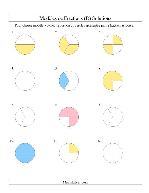 Représentation de Fractions: Demis, Tiers et Quarts (Couleur) (D) page 2