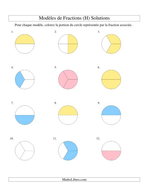 Représentation de Fractions: Demis, Tiers et Quarts (Couleur) (H) page 2