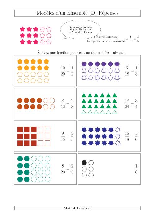 Représentation des Fractions avec des Modèles d'un Ensemble Jusqu'aux Sixièmes (D) page 2