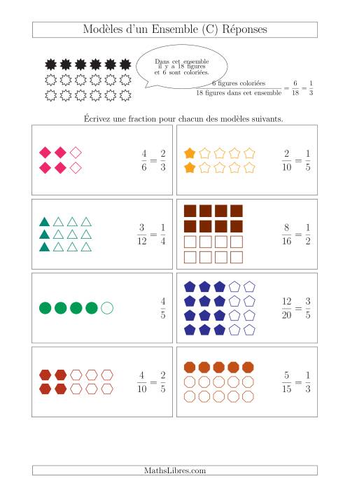 Représentation des Fractions avec des Modèles d'un Ensemble Jusqu'aux Cinquièmes (C) page 2