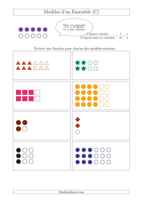 Représentation des Fractions avec des Modèles d'un Ensemble (Demis, Tiers et Quarts) (C)