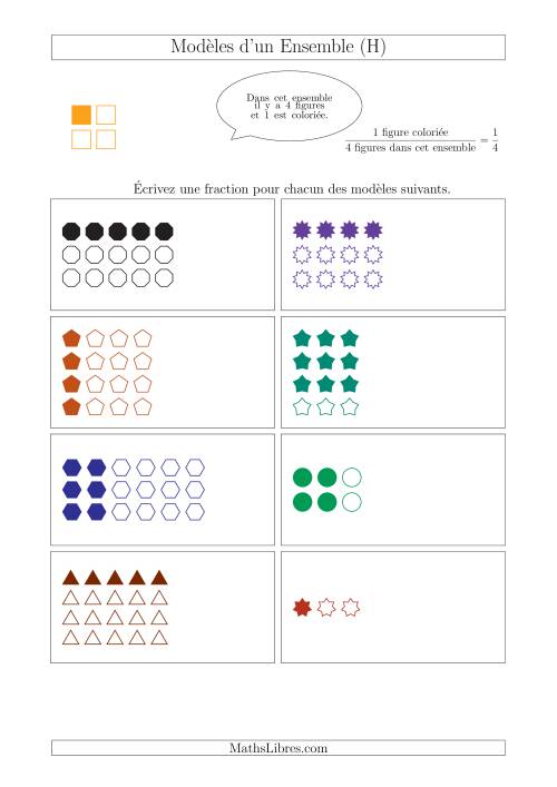 Représentation des Fractions avec des Modèles d'un Ensemble (Demis, Tiers et Quarts) (H)