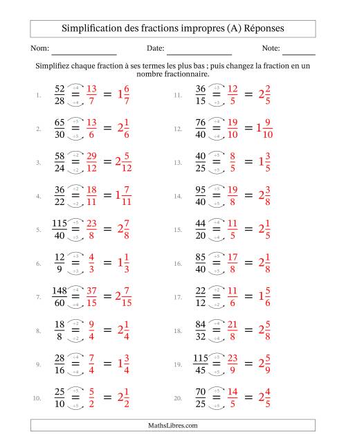 Simplifier fractions impropres à ses termes les plus bas (Questions faciles) (Tout) page 2