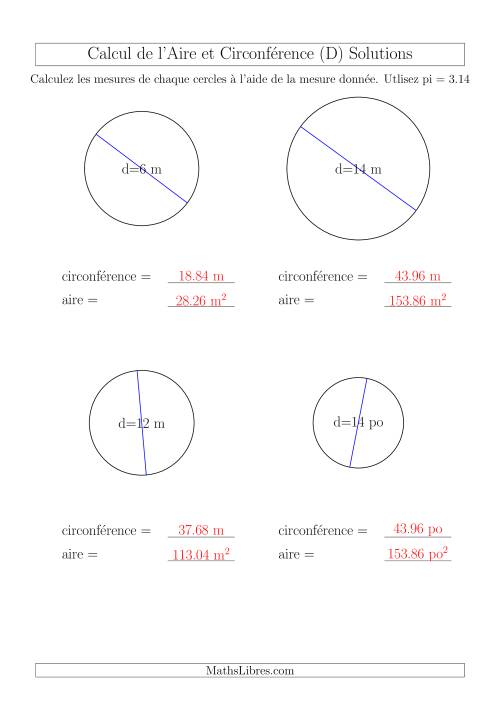 Calcul de Mesures d'un Cercle (D) page 2