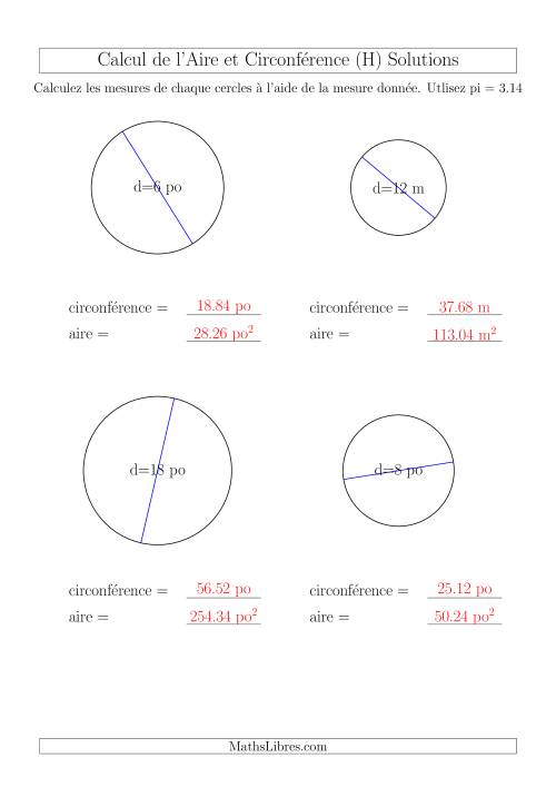 Calcul de Mesures d'un Cercle (H) page 2