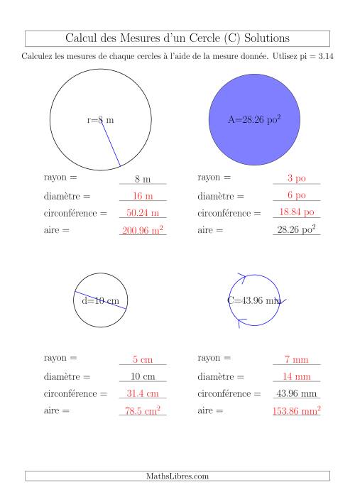 Calcul de l'Aire & Circonférence (C) page 2