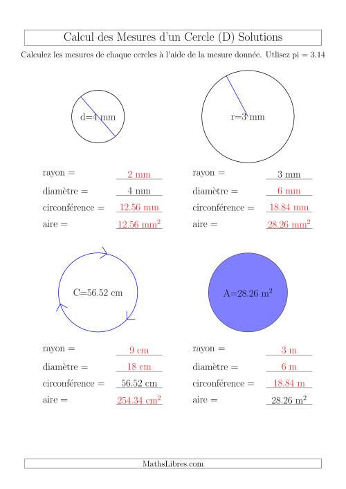 Calcul de l'Aire & Circonférence (D) page 2