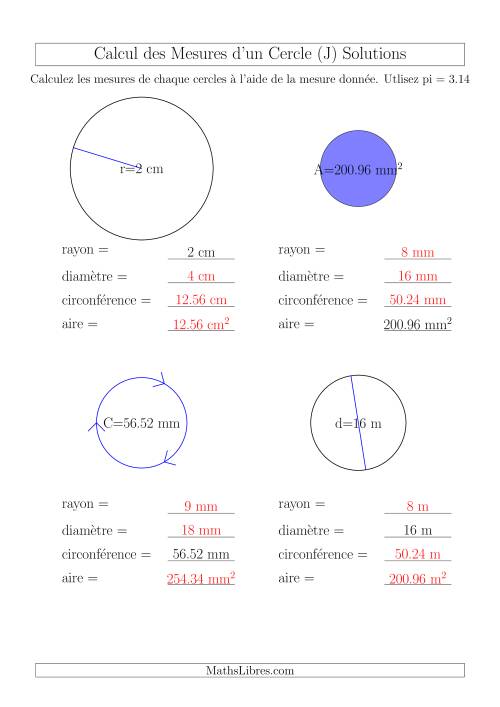 Calcul de l'Aire & Circonférence (J) page 2