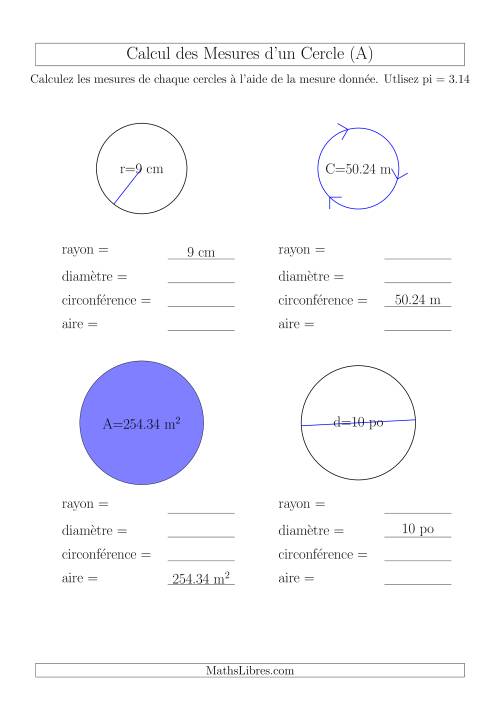 Calcul de l'Aire & Circonférence (Tout)