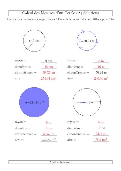 Calcul de l'Aire & Circonférence (Tout) page 2