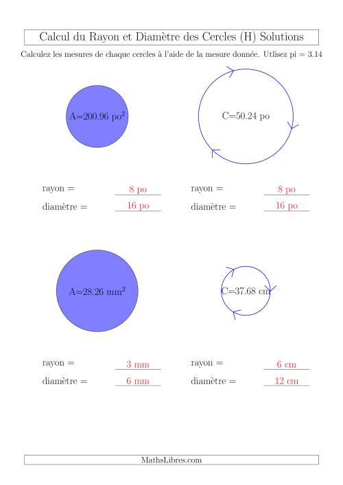 Calcul du Rayon & Diamètre (H) page 2