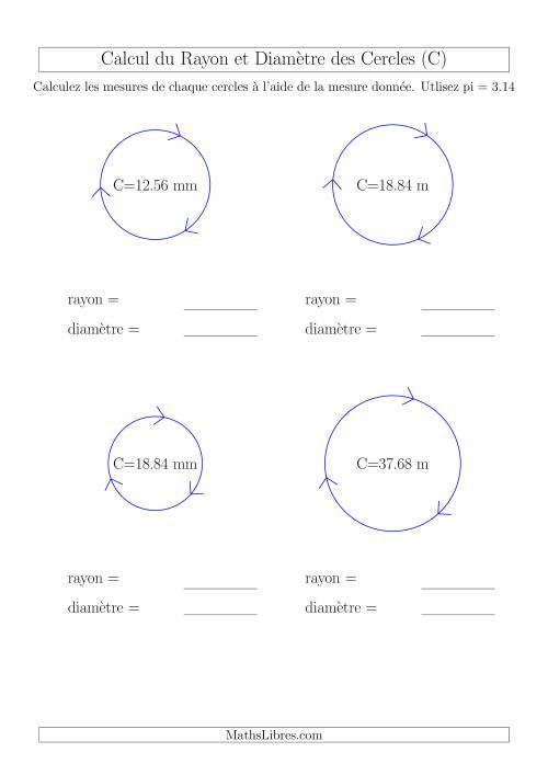 Calcul du Rayon & Diamètre à Partir de la Circonférence (C)