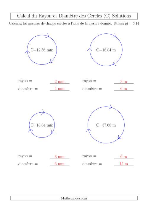 Calcul du Rayon & Diamètre à Partir de la Circonférence (C) page 2