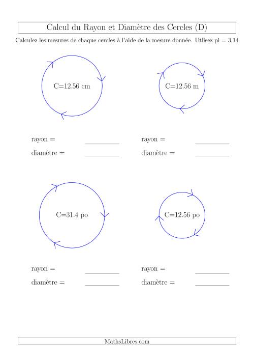Calcul du Rayon & Diamètre à Partir de la Circonférence (D)