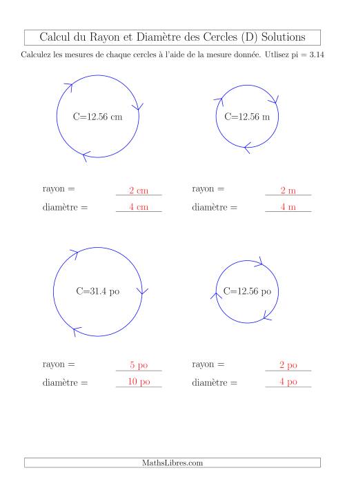 Calcul du Rayon & Diamètre à Partir de la Circonférence (D) page 2
