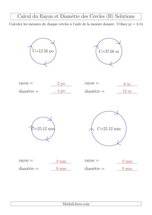 Calcul du Rayon & Diamètre à Partir de la Circonférence (H) page 2