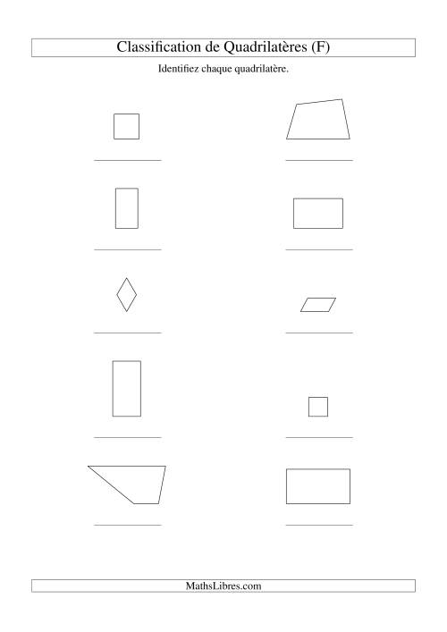 Classification de quadrilatères (carrés, rectangles, parallélogrammes, trapèzes, losanges et non-définis) (F)