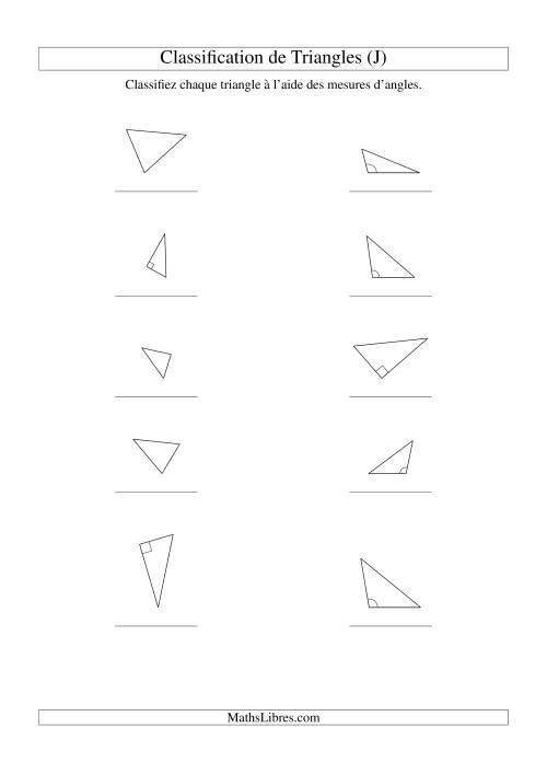 Classification de triangles à l'aide de leurs angles (J)