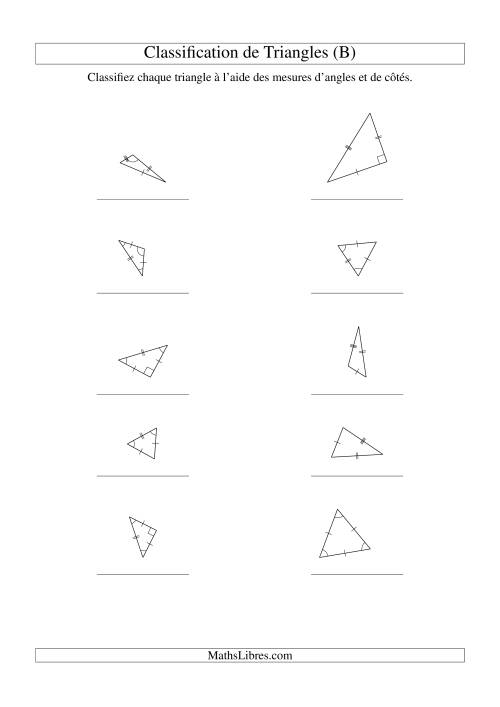Classification de triangles à l'aide de leurs angles et mesures de côtés (B)