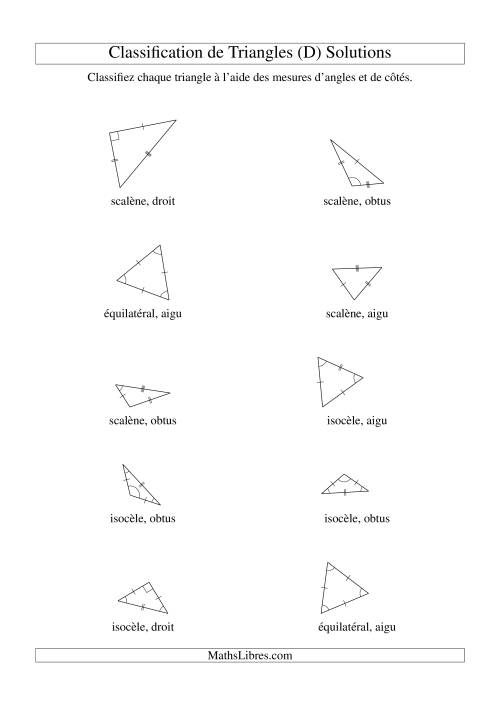 Classification de triangles à l'aide de leurs angles et mesures de côtés (D) page 2