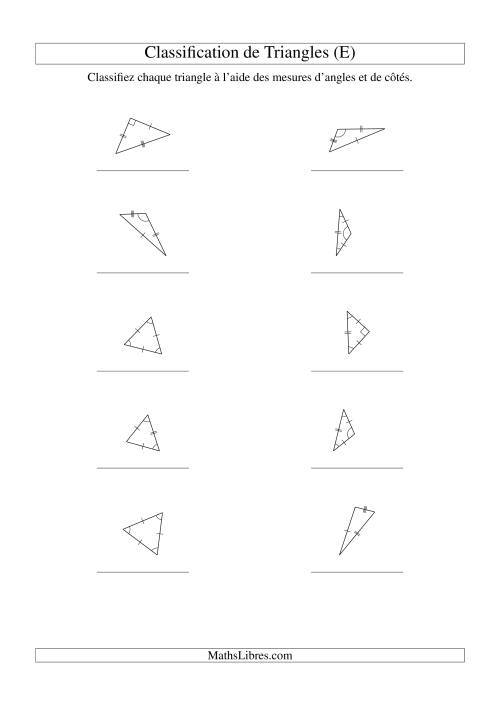 Classification de triangles à l'aide de leurs angles et mesures de côtés (E)