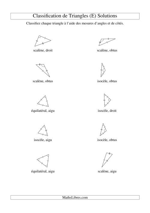 Classification de triangles à l'aide de leurs angles et mesures de côtés (E) page 2