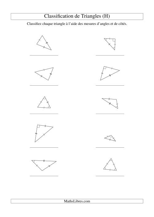 Classification de triangles à l'aide de leurs angles et mesures de côtés (H)