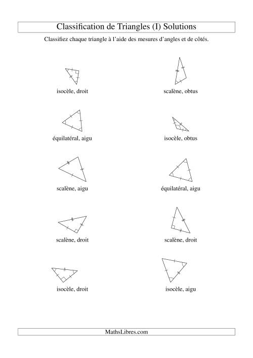 Classification de triangles à l'aide de leurs angles et mesures de côtés (I) page 2