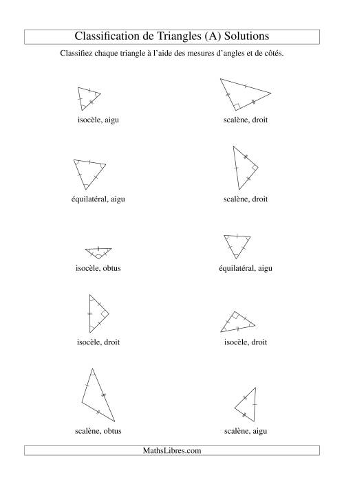 Classification de triangles à l'aide de leurs angles et mesures de côtés (Tout) page 2